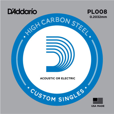 D'Addario PL008 Plain Steel Single Guitar String, .008