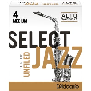 Rico RRS10ASX4M Select Jazz Alto Saxophone Reeds, Unfiled - Strength 4 Medium (10-Pack)