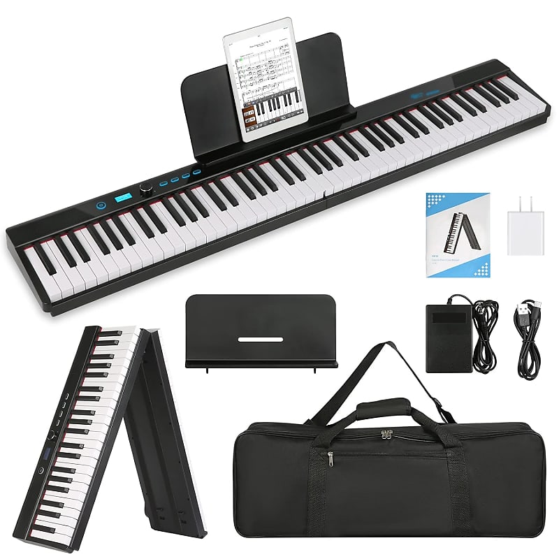Folding Piano 88 Key Full Size Semi-Weighted Electric Keyboard Piano,  Bluetooth MIDI Portable Piano Keyboard, with Sheet Music Stand, Sustain  Pedal and Piano Bag for Beginners