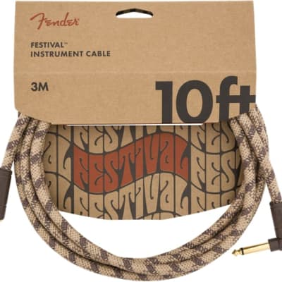 Fender Festival Instrument Cable, Pure Hemp, Right-Angle, Brown Stripe, 10' ft for sale