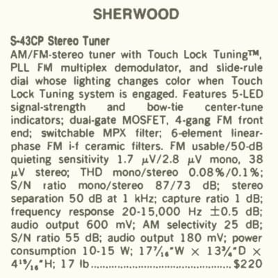 Sherwood  S-602 CP Amplifier and S-43 CP Tuner 1982 image 9