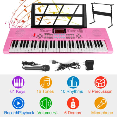 61 Keys Digital Music Electronic Keyboard Electric Musical Piano Instrument Kids Learning Keyboard w/ Stand Microphone - Pink image 6