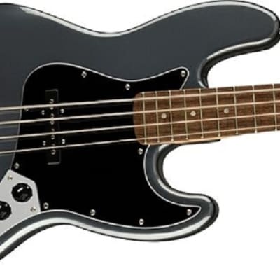 Squier Affinity Series Jazz Bass Laurel Fingerboard Black Pickguard, Charcoal Frost Metallic image 2