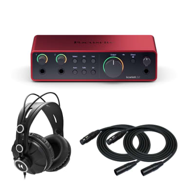 Focusrite Scarlett 2i2 4th Gen USB Audio Interface with Closed-Back Studio Headphones and XLR Cables (2) (4 Items) image 1
