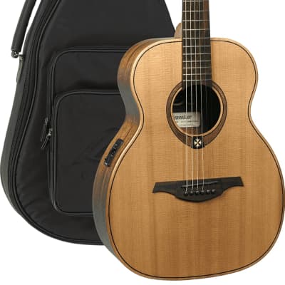 LAG TRAVEL-RCE Travel Series Solid Red Cedar Khaya Neck Acoustic -Electric w/ Case 43 mm Nut Width for sale