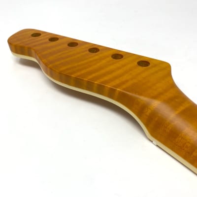 Tele-Style Neck, Beautiful Vintage Amber Tiger Flame Maple w/ Flame Maple Fingerboard, Cream Binding image 16