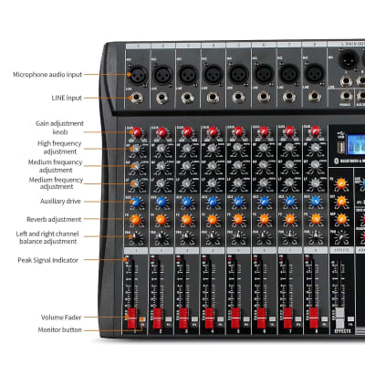 8 Channel Mixer Bluetooth Audio Mixer USB Compact Mixer Sound Board Console  for Professional and Beginners