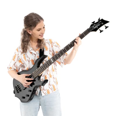 Glarry Full Size 4 String Burning Fire Enclosed H-H Pickup Electric Bass Guitar with 20W Amplifier Bag Strap Connector Wrench Tool 2020s - Black image 7