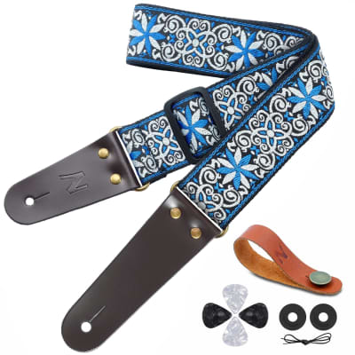Guitar Strap, Printed Leather Guitar Strap PU Leather Western Vintage 60's  Retro Guitar Strap with Genuine Leather Ends for Electric Bass Guitar,Wide