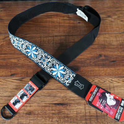 Levy's MRHHT-10 Right Height™ 2-Inch Jacquard Weave Guitar Bass Strap Blue White & Black Floral Hoot