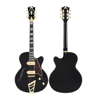D'Angelico Excel 59 Hollowbody Electric Guitar - Solid Black with Stairstep Tailpiece image 6