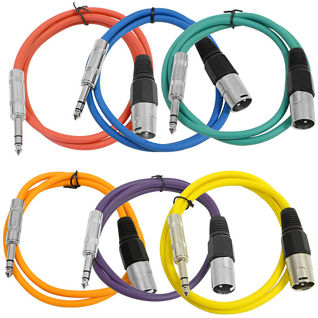 Seismic Audio SATRXL-M3BGORYP XLR Male to 1/4" TRS Male Patch Cables - 3' (6-Pack) imagen 1