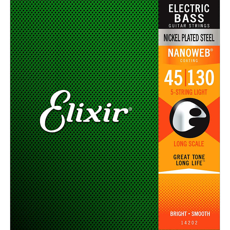 Elixir 14202 Nickel Plated Steel (5 String) Bass Strings with NANOWEB. Long Scale Light 45-130 image 1