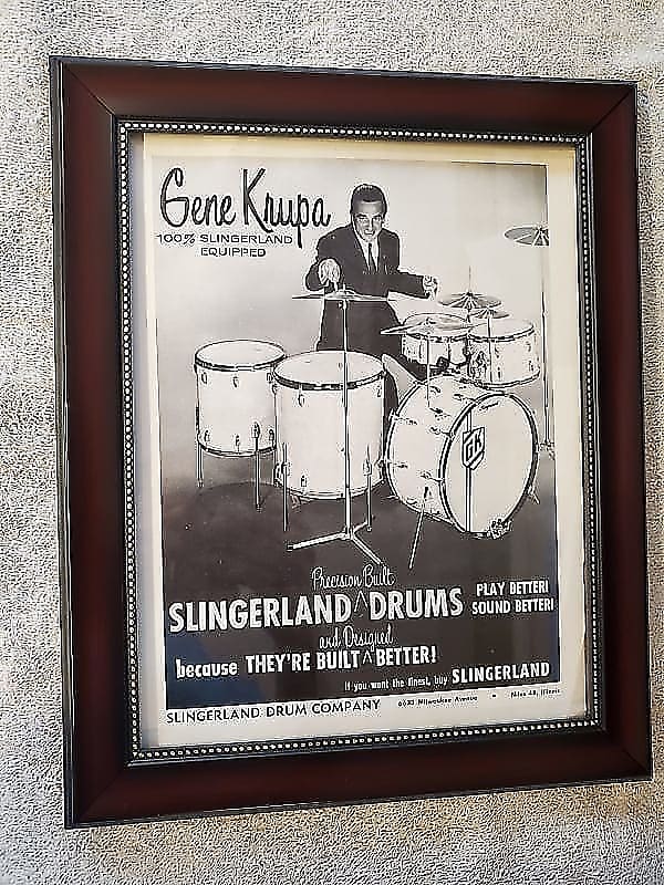 1962 Slingerland Drums Promotional Ad Framed Gene Krupa Original