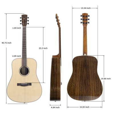 TARIO 41'' Acoustic All Solid Guitar Solid Spruce Top Solid Ovangkol Back and Sides Mahogany Neck image 3