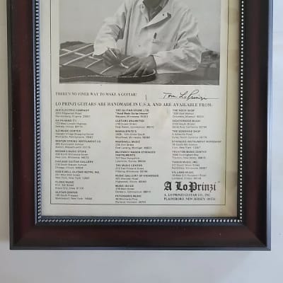 1976 LoPrinzi Guitars Promotional Ad Framed Tom LoPrinzi LoPrinzi Dealers List Original RARE for sale