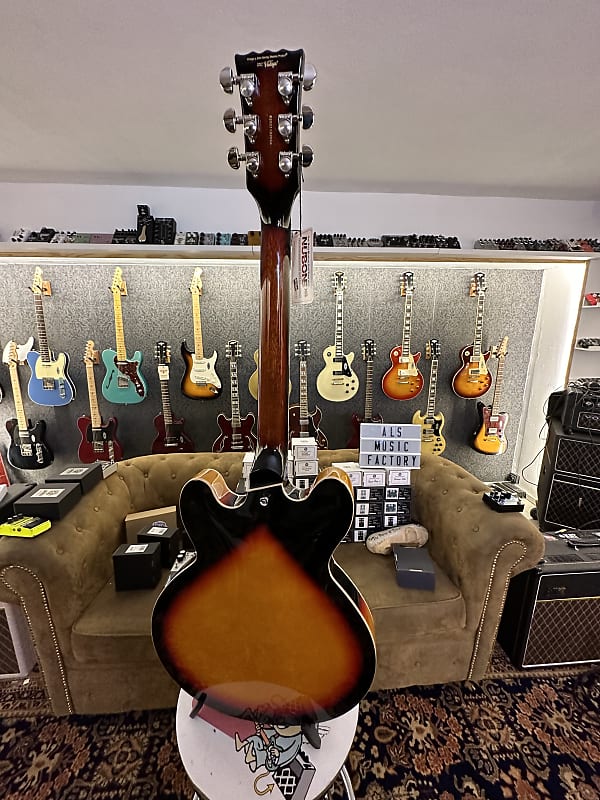 エレキギター vintage vsa500psb ケース付き Vintage Guitars VSA500PSB VINTAGE SEMI ACOUSTIC GUITAR TWIN