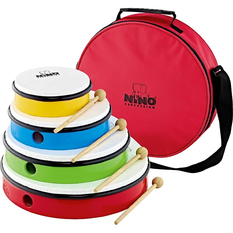 Nino Percussion 4-Piece Hand Drum Set with 6"- 12" Sizes - Includes Mallets and Bag (NINOSET6) image 1
