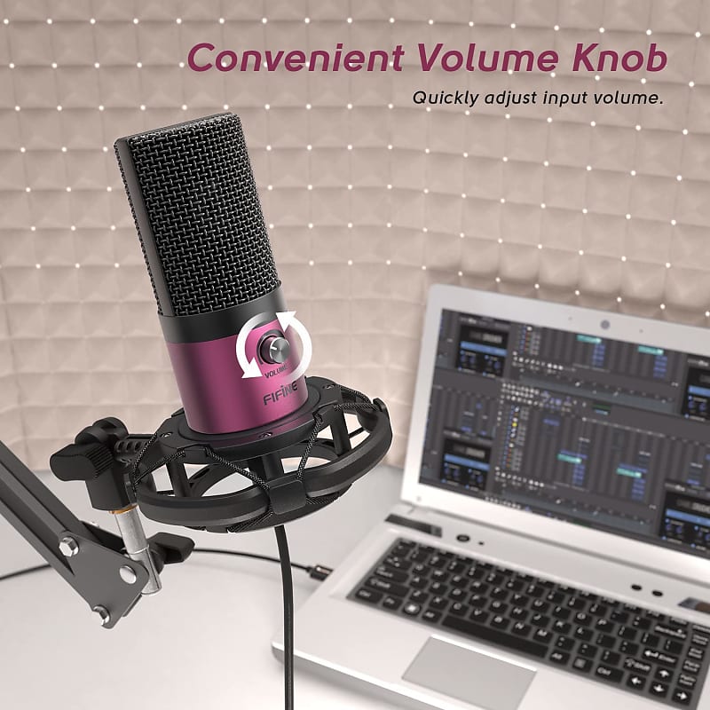 FIFINE TECHNOLOGY K669 USB Microphone with Volume Dial for Podcasting,  Recording on Windows and Mac - Pink