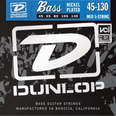 Dunlop - DBN45130 - Nickel Medium 5 String Stainless Steel Bass Guitar Strings  .45-.130