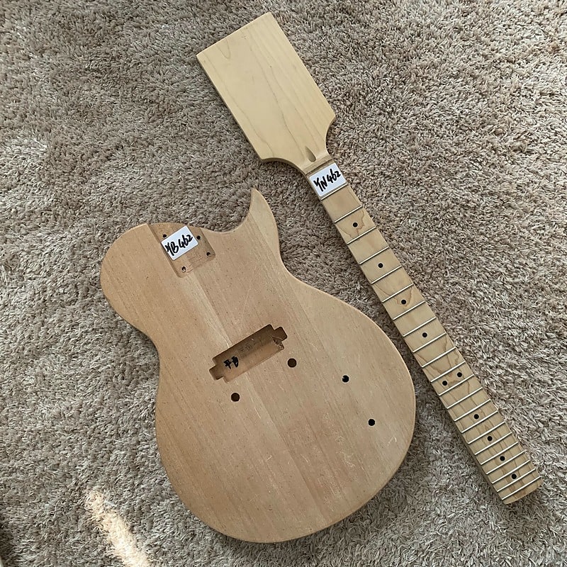 Unfinished Solid Mahogany Guitar Body with Maple Wood Neck Reverb