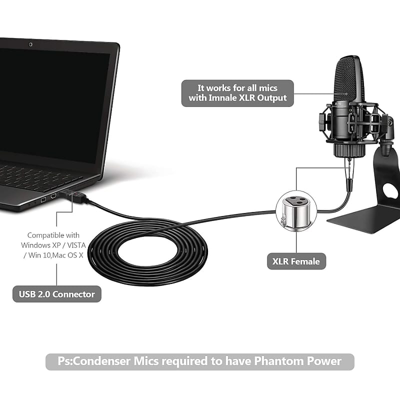 USB To XLR Cable, USB MIC Link Cable, Microphone Link Cable, With Indicator  Light, For PC, 