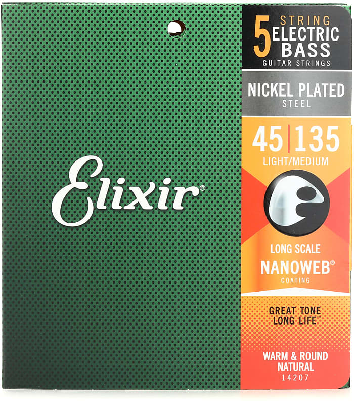 Elixir Strings 14207 Nanoweb Electric Bass Guitar Strings - .045-.135 Light/Medium Long Scale  5-string image 1