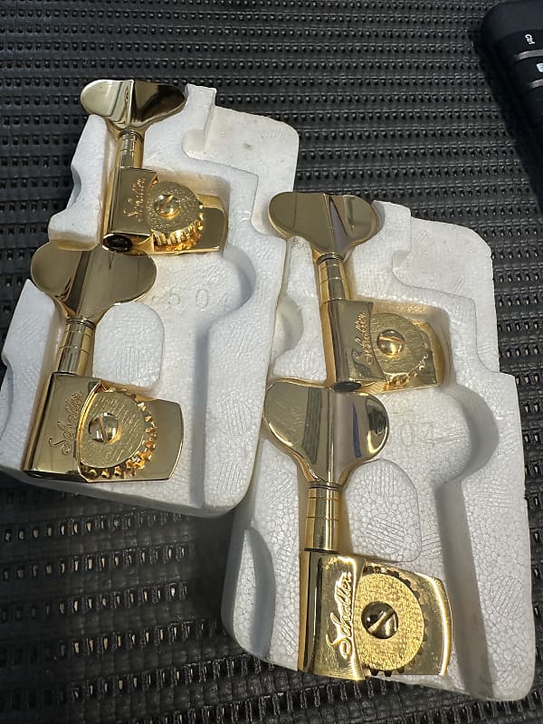 Four (4) In-Line Schaller M4S Light Gold Bass Tuners image 1