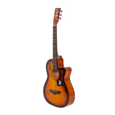 DK-38C Basswood Guitar Bag Straps Picks LCD Tuner Pickguard String Set 2020s Brown image 10