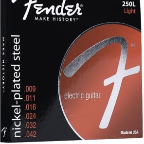Fender Super 250 Guitar Strings, Nickel Plated Steel, Ball End, 250L Gauges .009-.042, (6) 2016