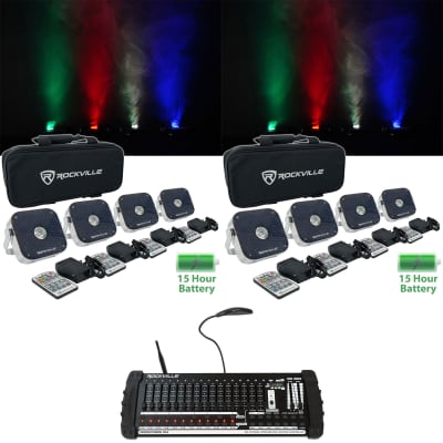 Rockville 8 PACK MINI RF1 V2 DJ Up Lights+Bag+RF Remote+Wireless DMX Controller image 1