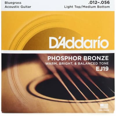 D'Addario EJ19  Guitar Strings -Phosphor Bronze - Bluegrass - Light top Medium Bottom