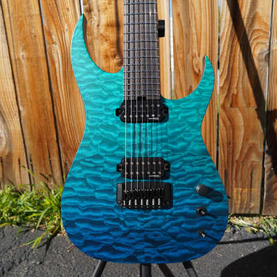 Schecter USA CUSTOM SHOP Keith Merrow KM-7 Hybrid  - Blue Green Fade 7-String Electric Guitar w/ Black Tolex Merrow Case (2023) image 1