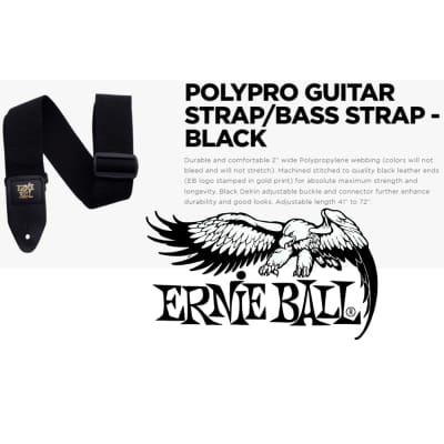 *4037 ERNIE BALL POLYPRO GUITAR STRAP/BASS STRAP - BLACK W- Leather Ends 2'' Wide image 6