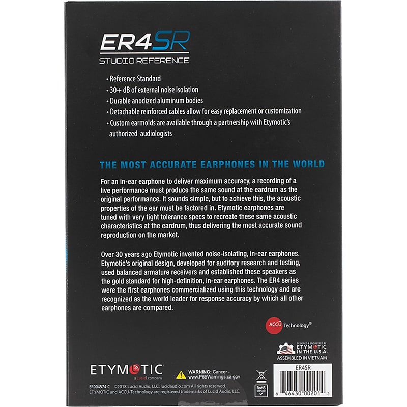 Etymotic ER4SR Studio Reference Hi-Fidelity IEM In-Ear Monitor