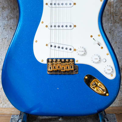 1982 Fender USA The Strat Sapphire Blue sparkle gold hardware maple neck Dan Smith era guitar image 2