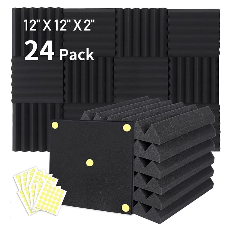 12 Pack Acoustic Panels Sound Proof Foam Panels 12 x 12 x 2 Inches Black  Fireproof Soundproof Acoustic Panels for Walls Absorbing Noise Cancelling