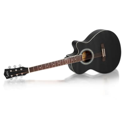 （Accept Offers）Glarry GT501 40 Inch Cutaway Auditorium Acoustic Guitar Matte Spruce Front Folk Black image 9