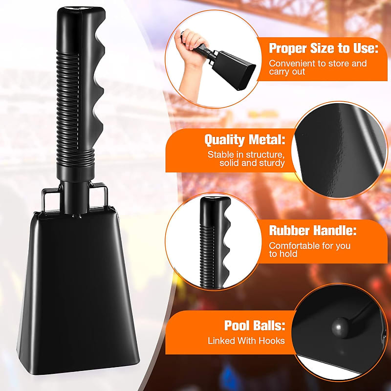 2 pack 7 in. steel cowbell/Noise makers with handles. Cheering Bell for  sporting, football games, events. Large solid school hand bells. Cowbells.