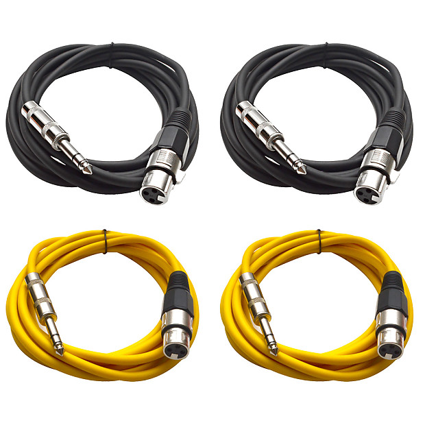 Seismic Audio SATRXL-F10-2BLACK2YELLOW 1/4" TRS Male to XLR Female Patch Cables - 10' (4-Pack) image 1