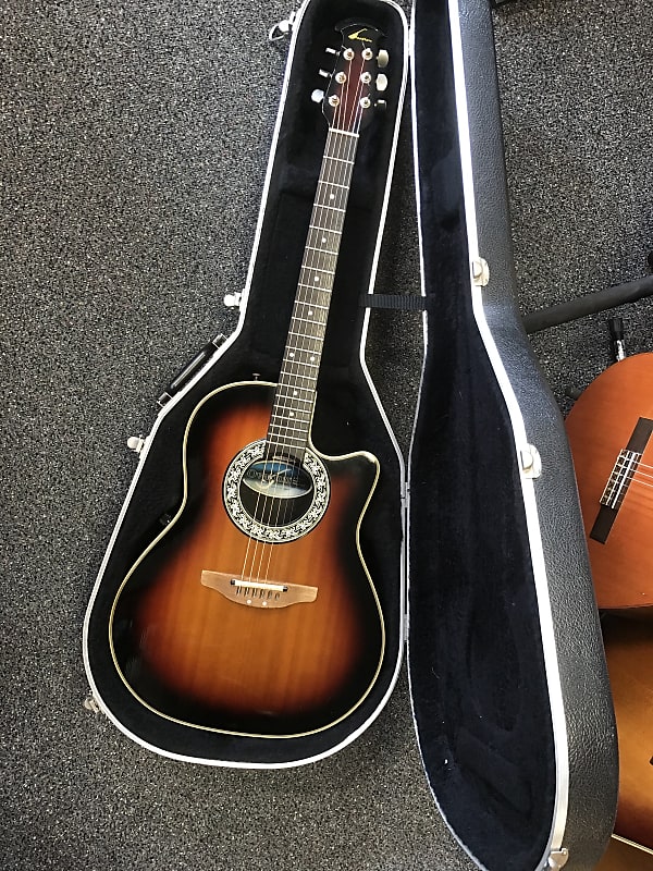 Ovation 4861 acoustic-electric guitar shallow bowl 1989 tobacco burst made  in Korea with hard case