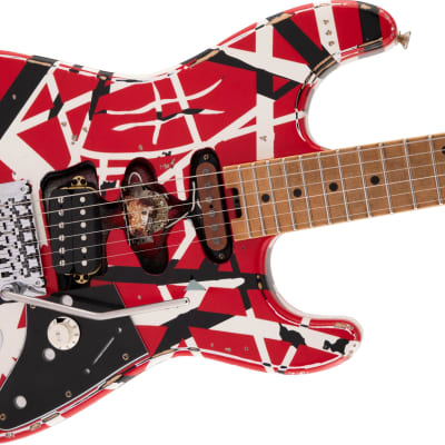 EVH Striped Series Frankenstein Frankie, Maple Fingerboard, Red with Black Stripes Relic image 6