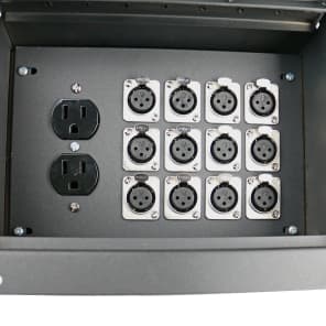 Elite Core Audio FBL12+AC Recessed Floor Box with 12 XLR Female Connectors and Duplex AC Black Box Outlet