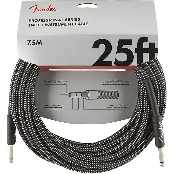 Fender Professional Instrument Cable, 7.6m/25ft, Gray Tweed image 1