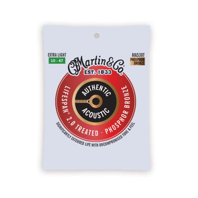 Martin MA530T Authentic Acoustic Lifespan 92/8 Phosphor Bronze Extra Light Guitar Strings. 10-47 image 1
