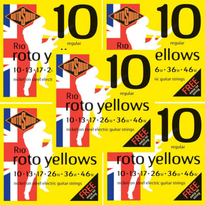 RotoSound Guitar Strings Electric 5-Pack Roto Yellows Nickel Regular 10-46 for sale