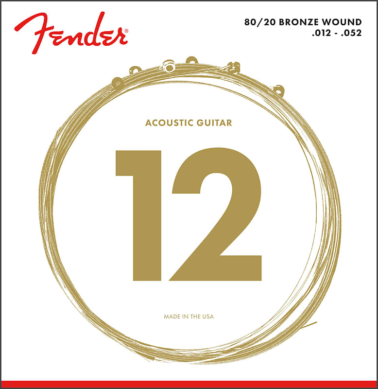 Fender 80/20 Bronze Acoustic Strings, Ball End, 70L .012-.052 Gauges, (6) image 1