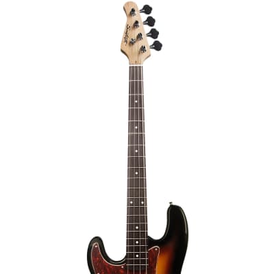 Sawtooth Left-Handed EP Series Electric Bass Guitar with Gig Bag & Accessories, Vintage Burst w/ Tortoise Pickguard image 9