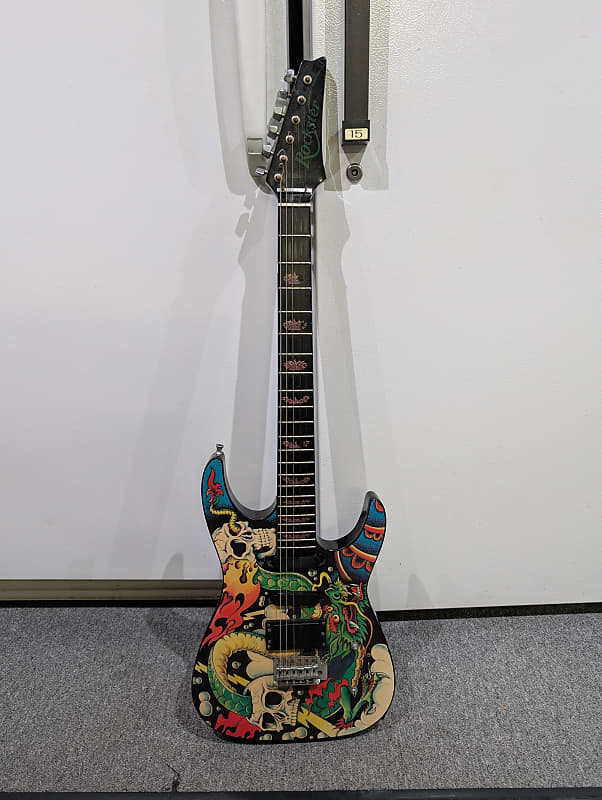 Rockster Super Strat Solid Body Electric Guitar Dragon 80's Tattoo Project Non-functioning image 1