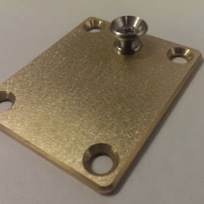KGC Brass Neck Plate with Strap Button for 4 Bolt Neck, Fender etc image 1